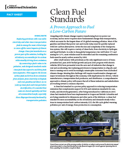 Cover of clean fuel standards fact sheet