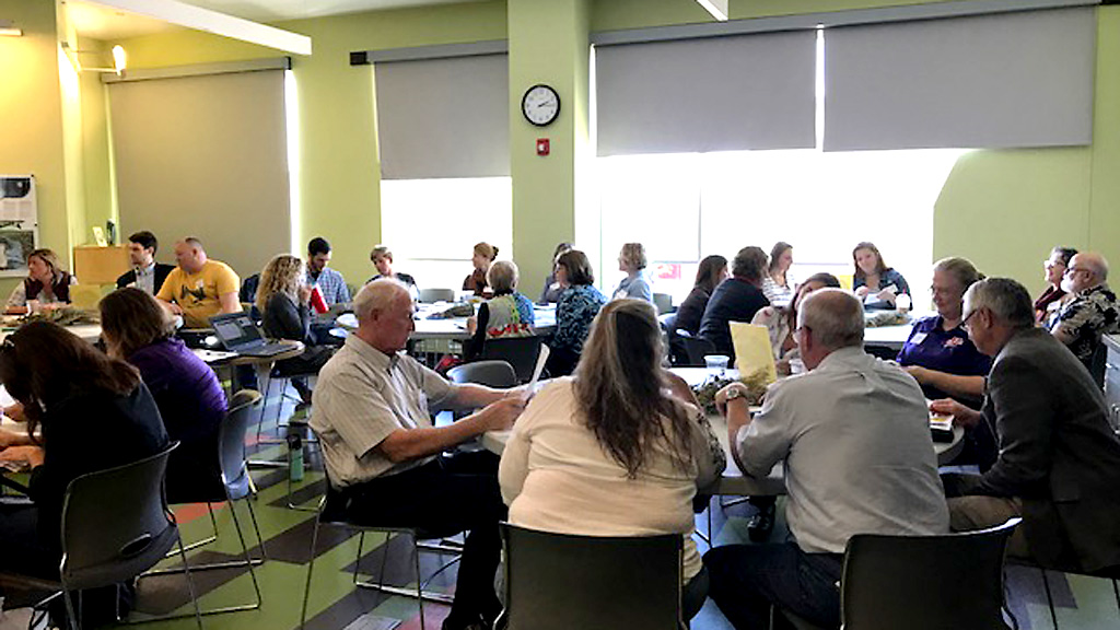 Community members in Riley County, Kansas, meet to discuss food system needs