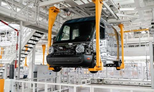 Rivian electric truck at manufacturing site