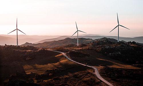 Wind turbines and a road